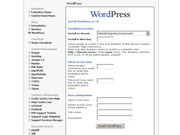 Wordpress com Fantastico Deluxe